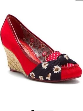 Poetic License Bow Patent Leather detail Espadrilles Wedges Shoes Red 8